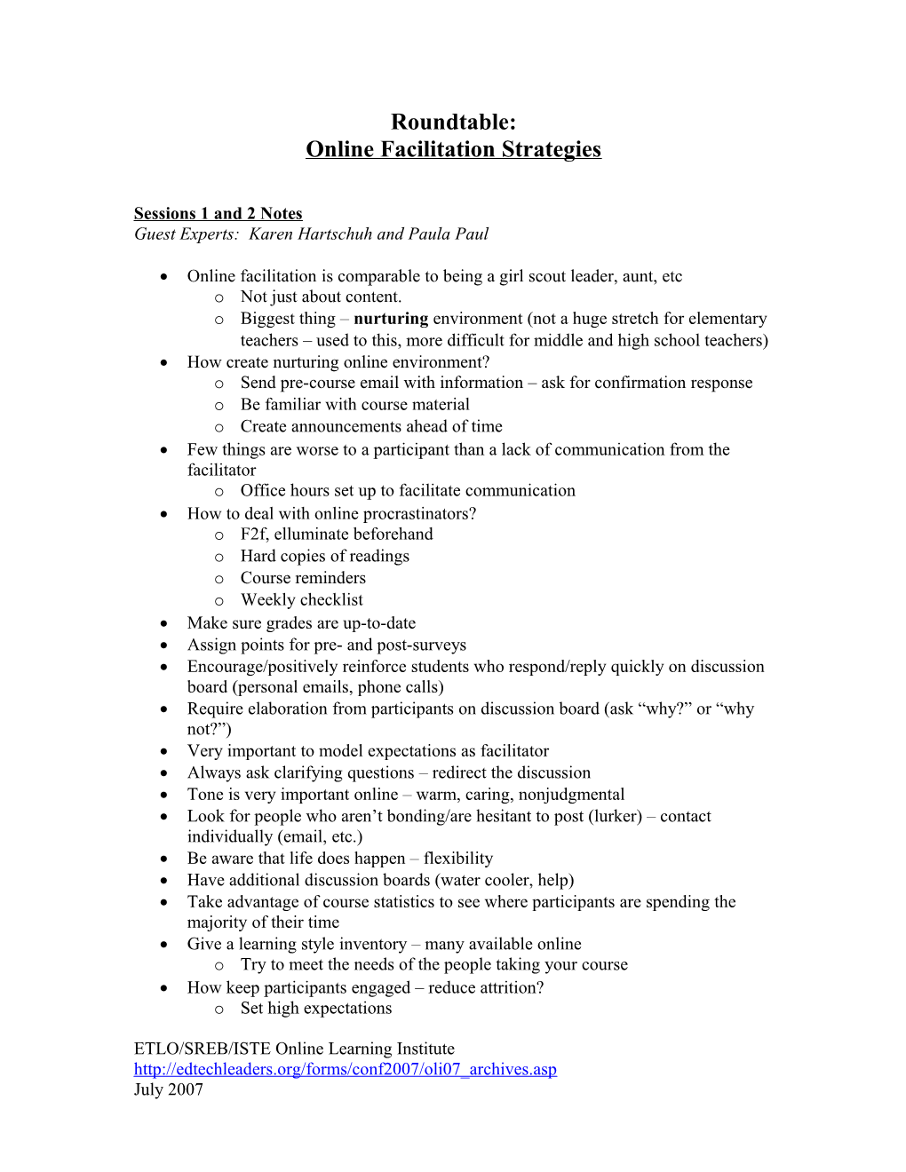 Roundtable 3: Online Facilitation Strategies