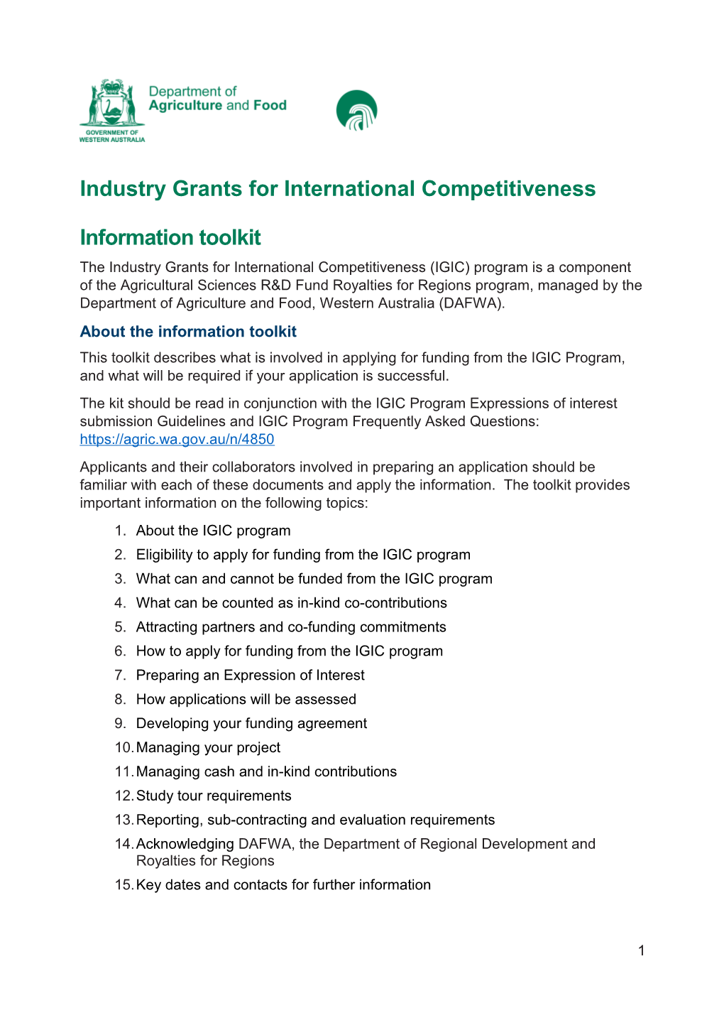 Industry Grants for International Competitiveness