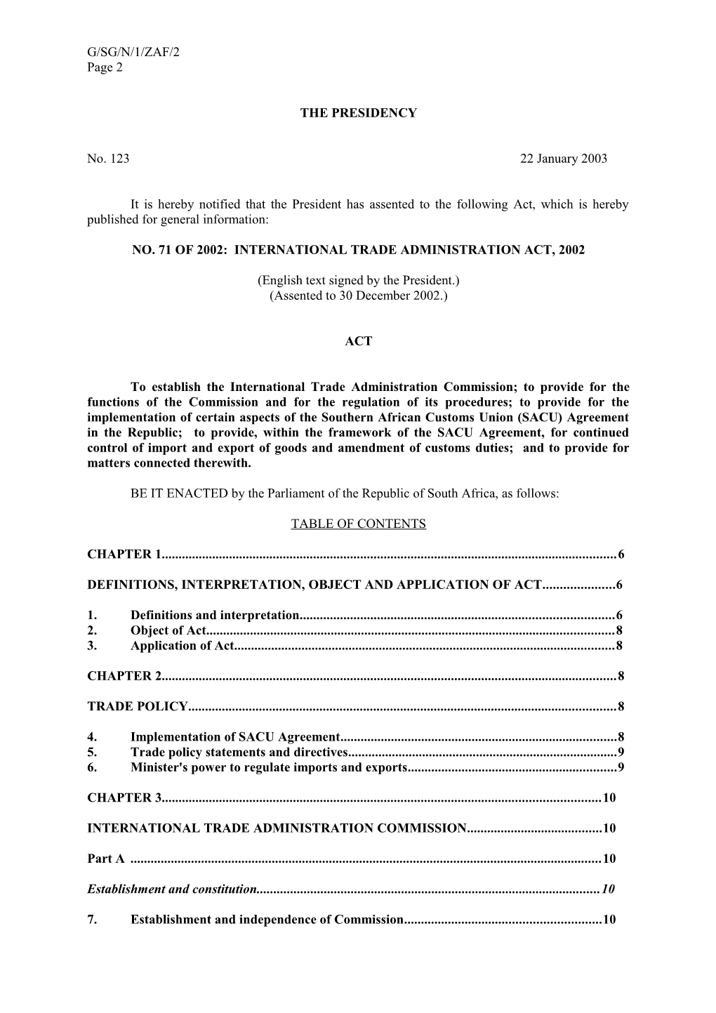 Notifications of Laws, Regulations and Administrative
