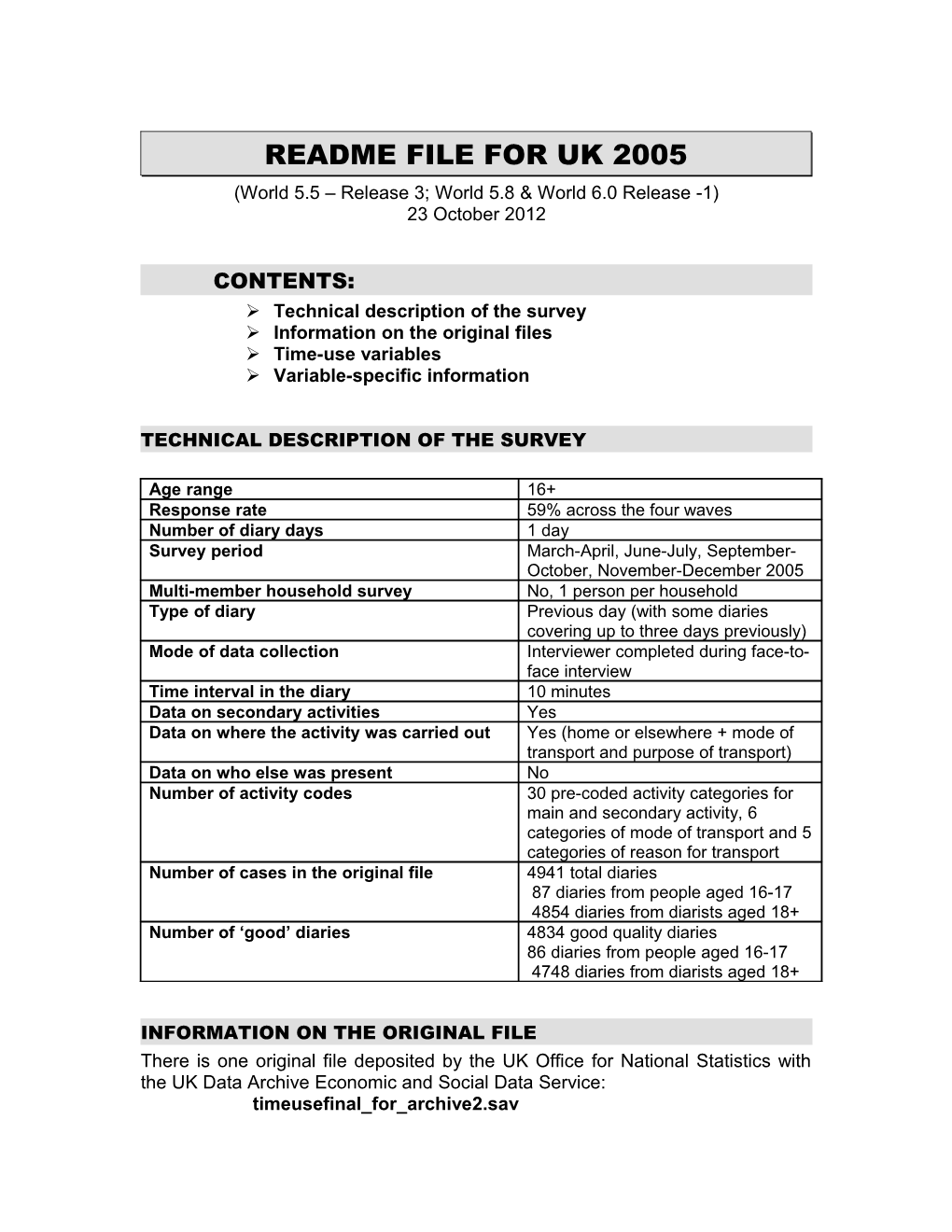 Readme File for UK 2005