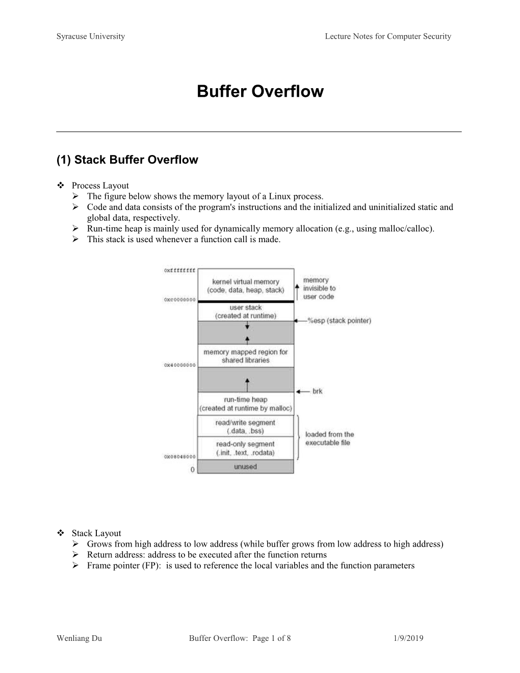 Syracuse University Lecture Notes for Computer Security