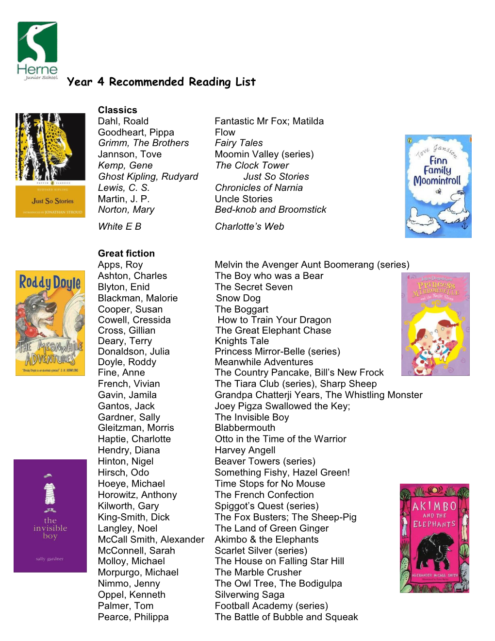 Year 4 Recommended Reading List