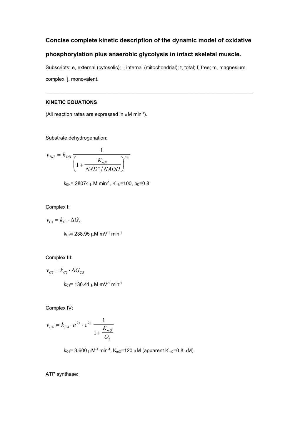 Concise Complete Kinetic Description of the Dynamic Model of Oxidative Phosphorylation