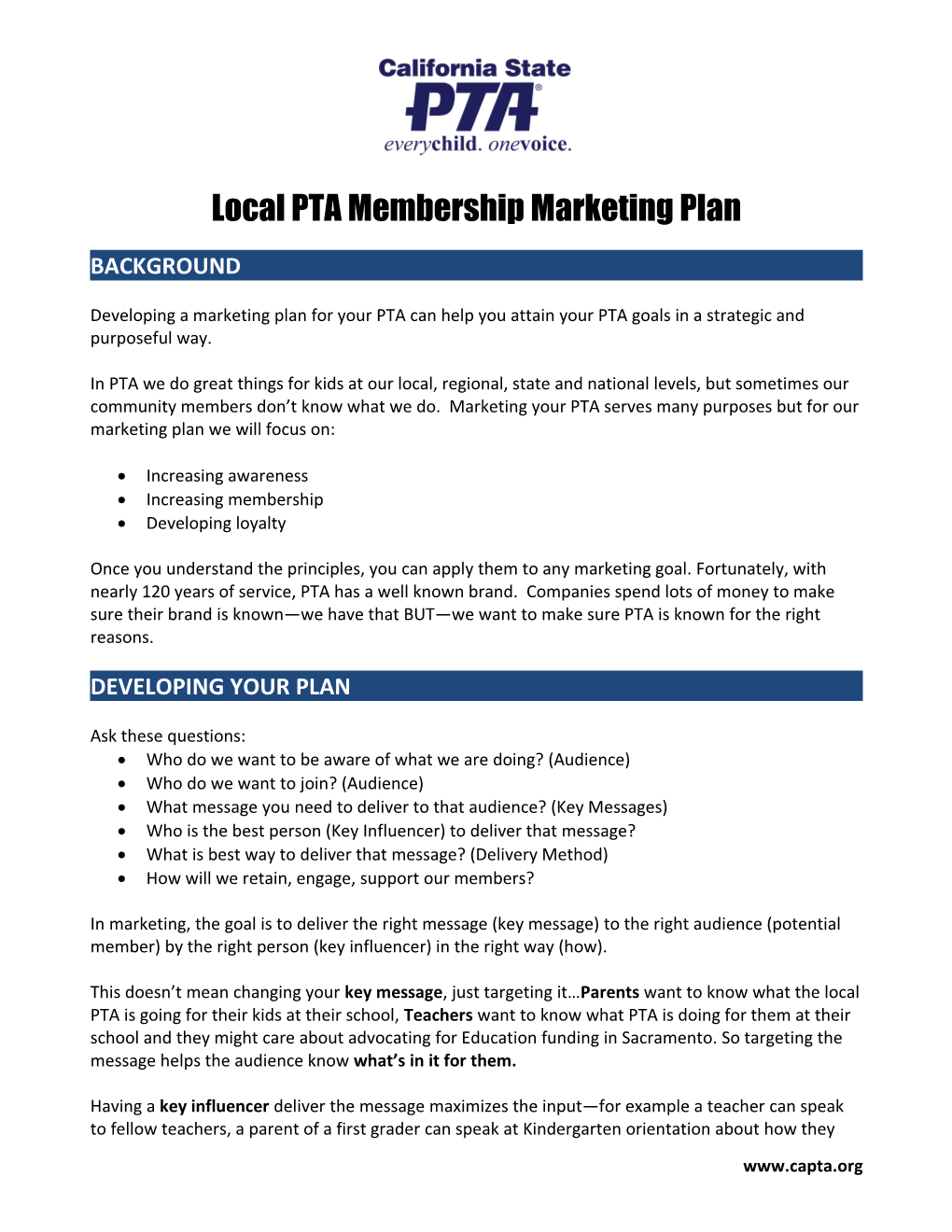 Local PTA Membership Marketing Plan