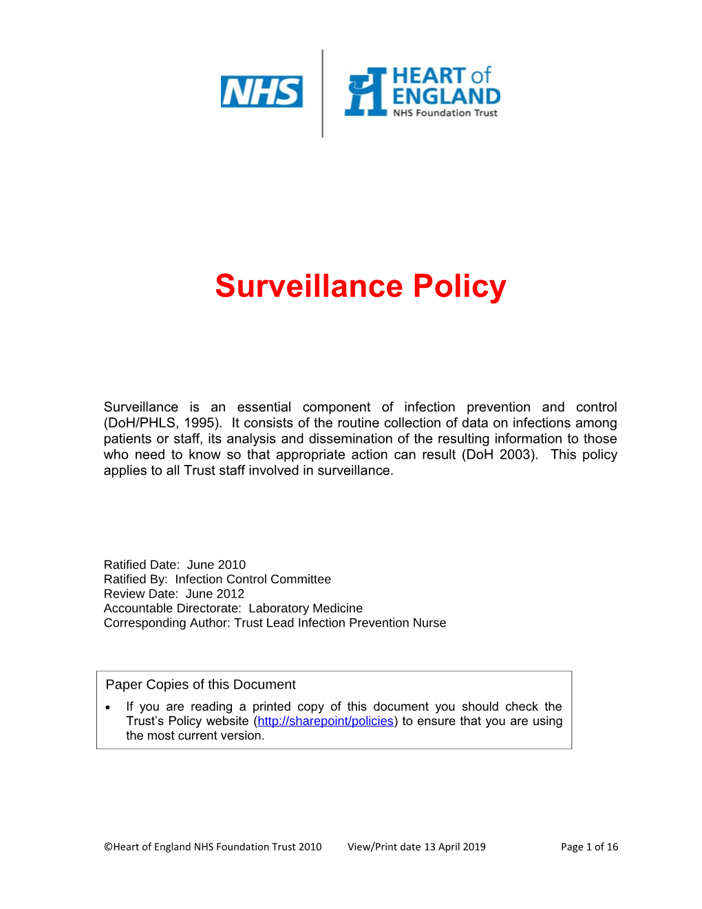 Surveillance Policy