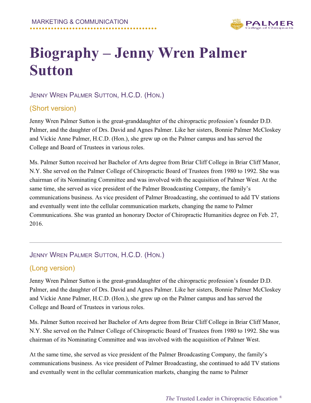 Biography Jenny Wren Palmer Sutton