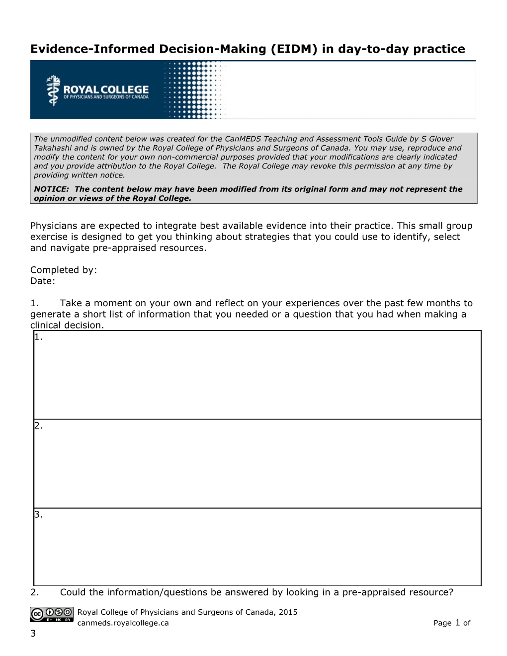 Canmeds Teaching and Assessment Tools Guide Scholar Teaching Tool T7