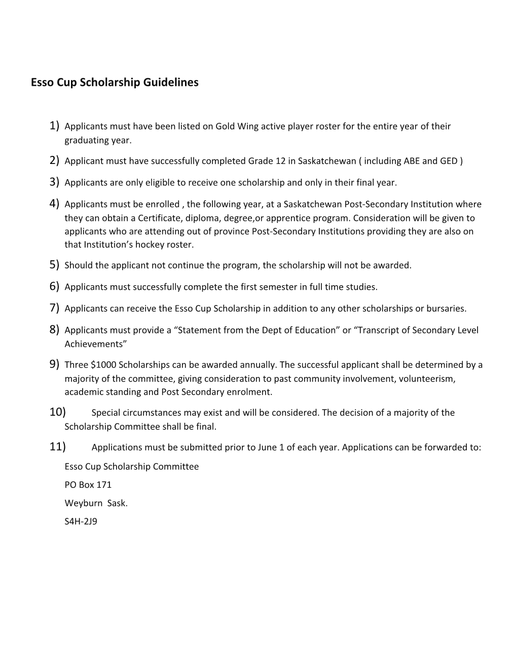 Esso Cup Scholarship Guidelines