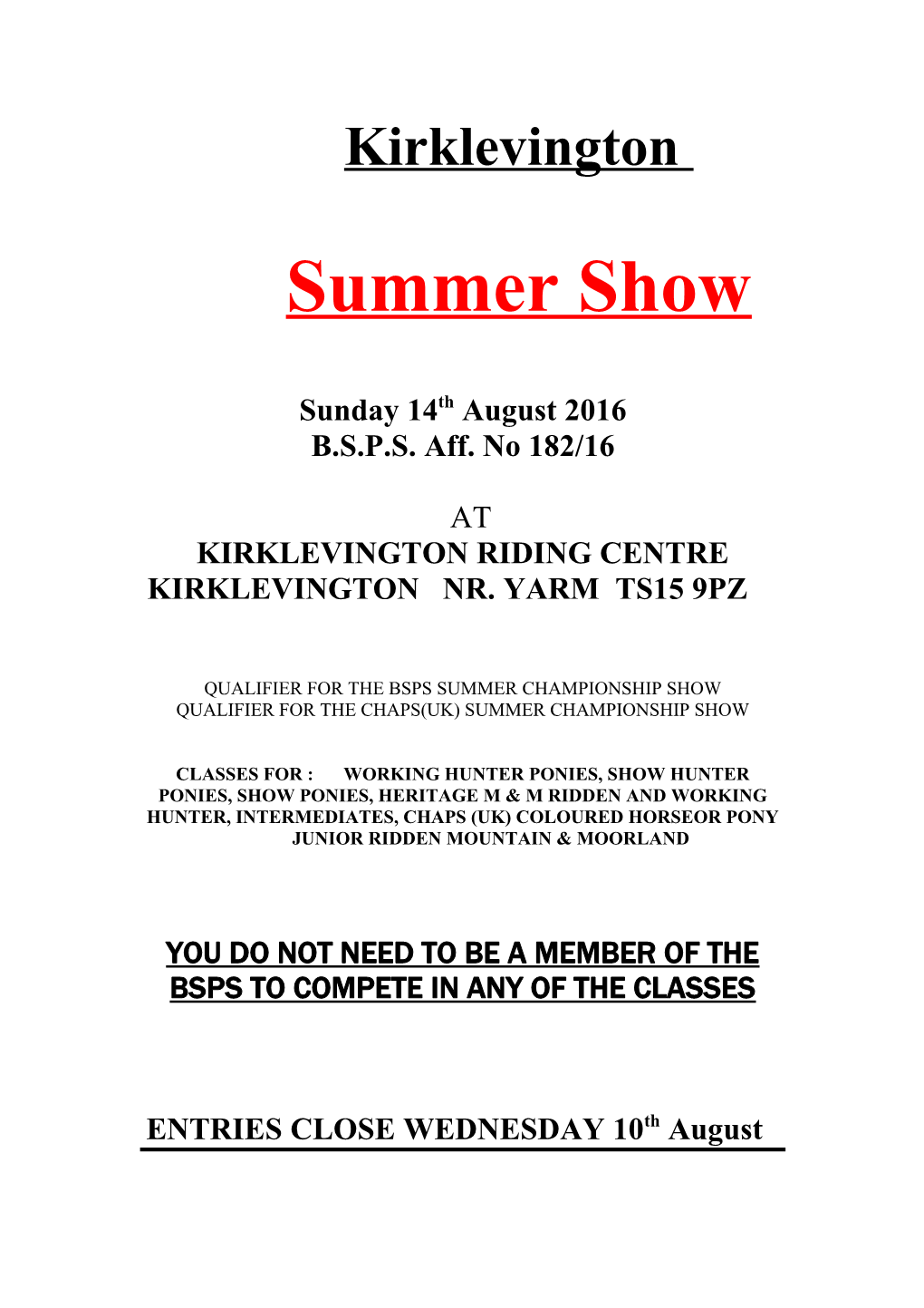 Kirklevington Riding Centre Summer Show