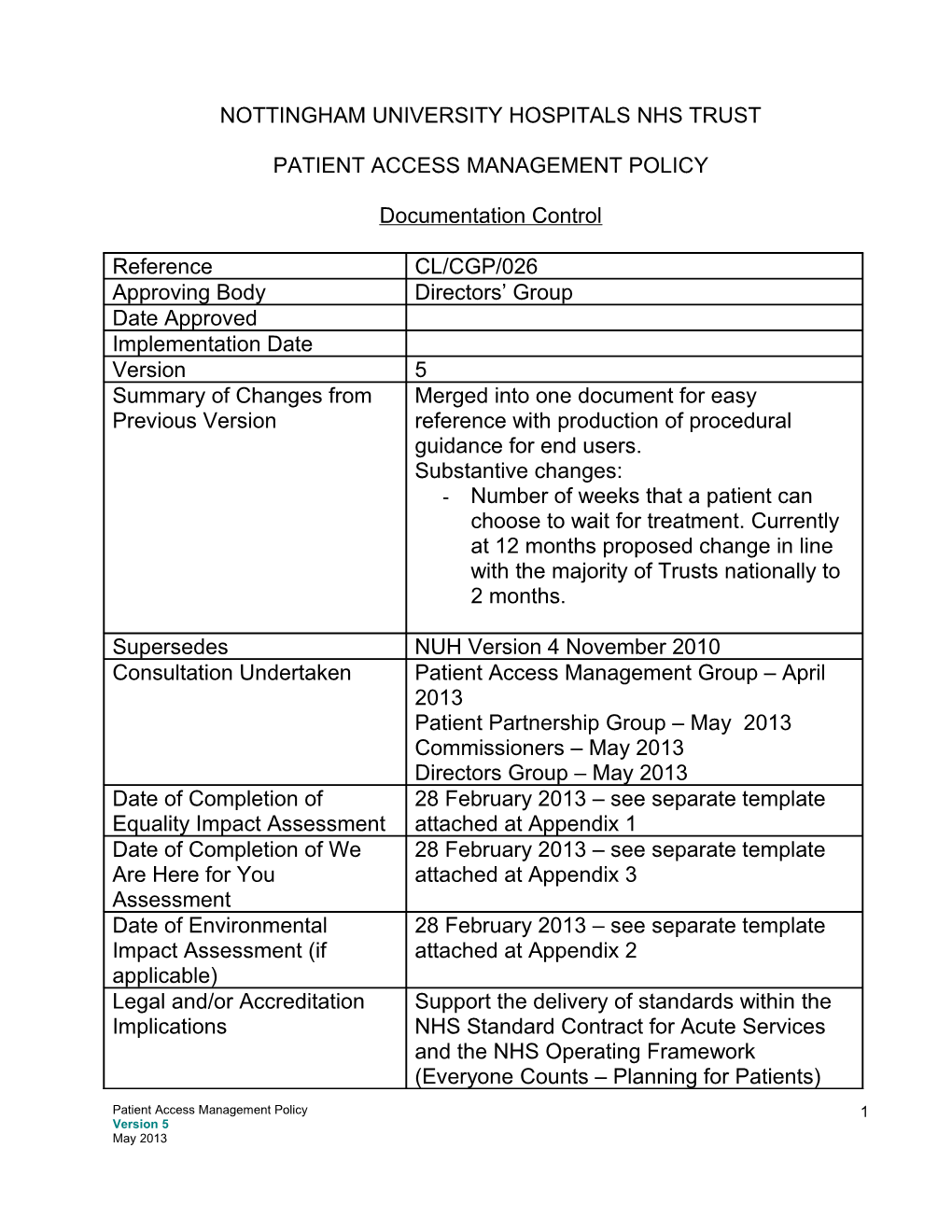 Policies and Procedures, Development, Approval, Implementation and Review