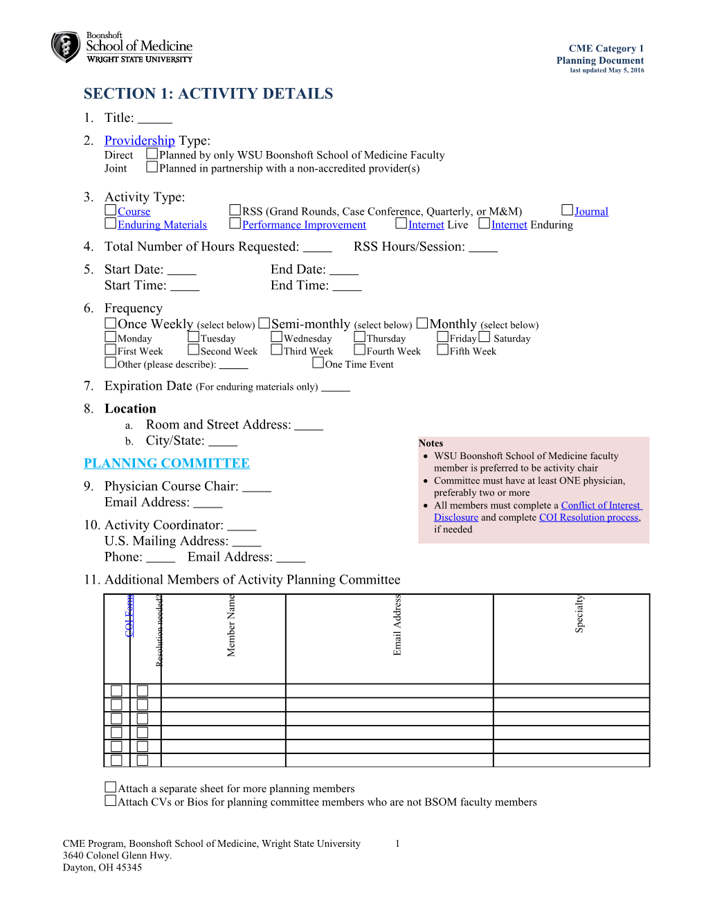 Section 1: Activity Details