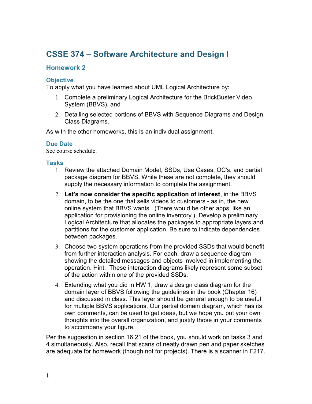 CSSE 374 Software Architecture and Design I