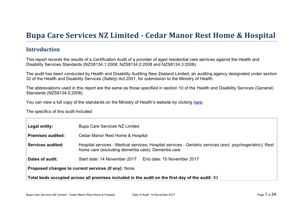 Bupa Care Services NZ Limited - Cedar Manor Rest Home & Hospital