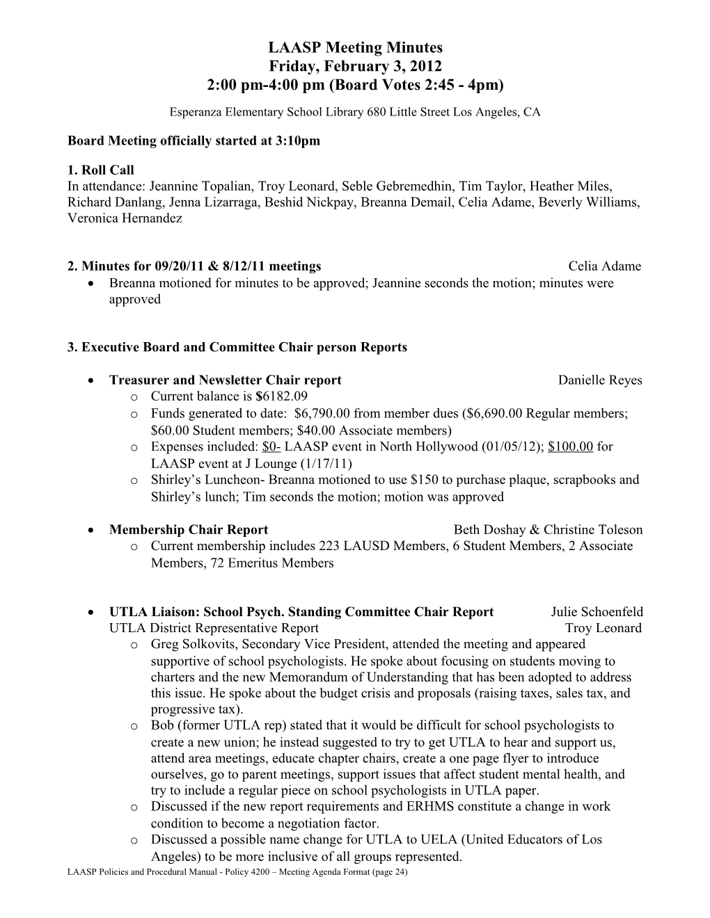 LAASP Meeting Minutes