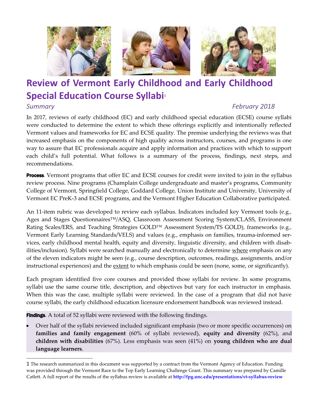 Review of Vermont Early Childhood and Early Childhood Special Education Course Syllabi 1