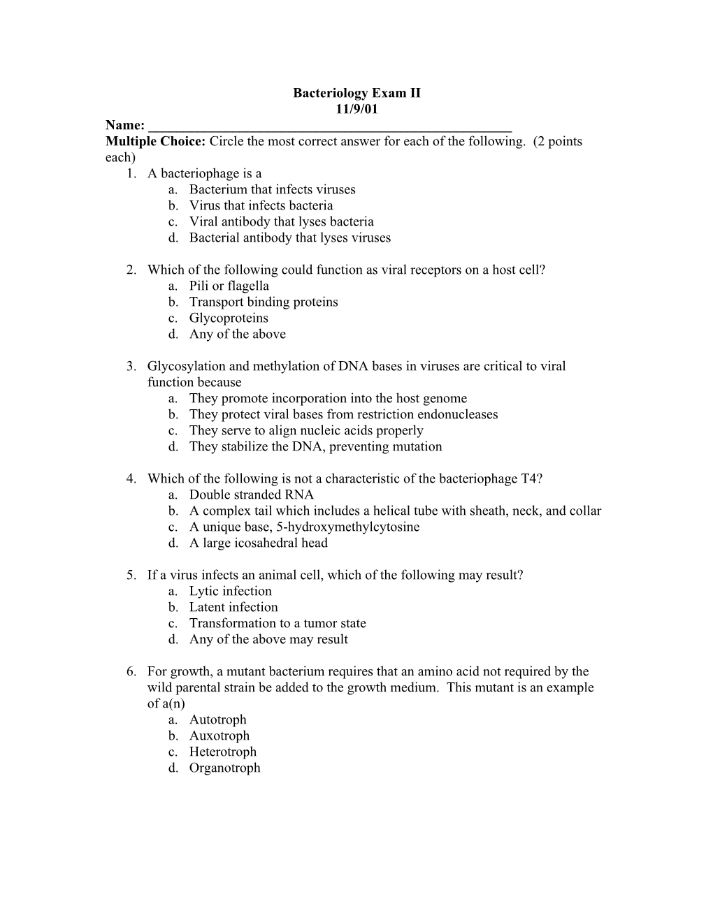 Bacteriology Exam II