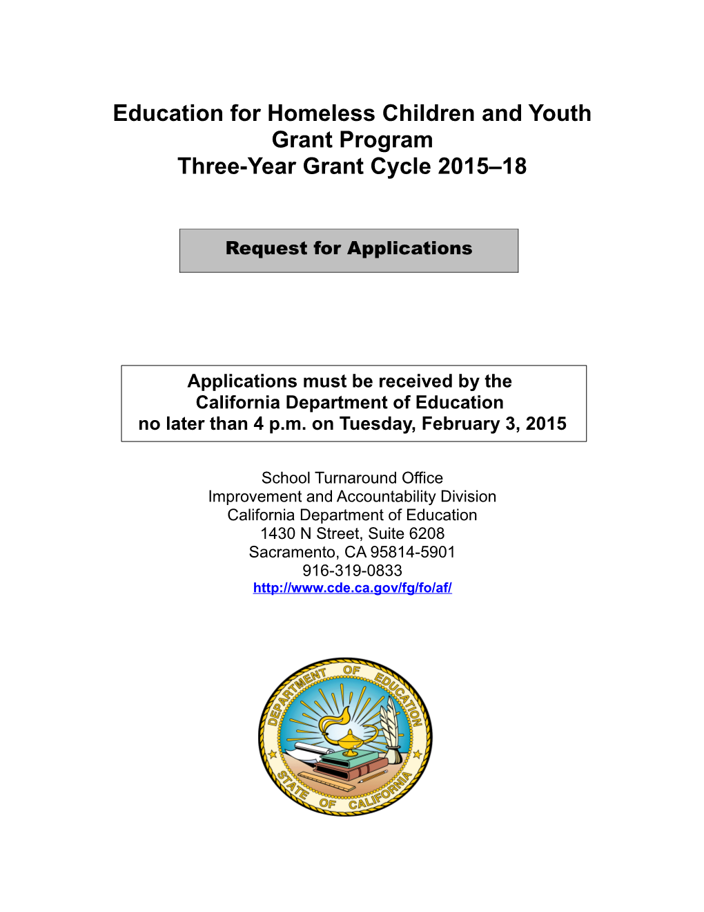 RFA-15: EHCY Program (CA Dept of Education)