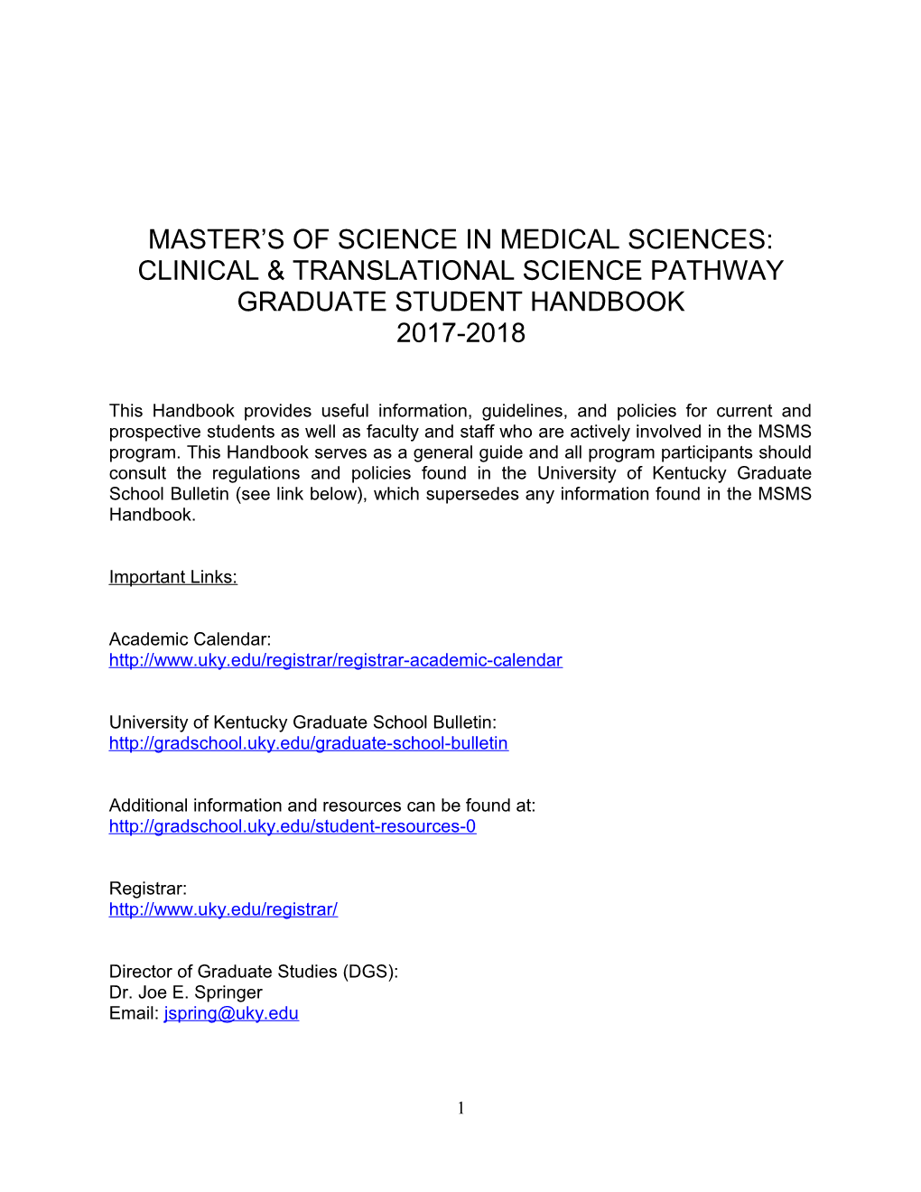 Master S of Science in Medical Sciences