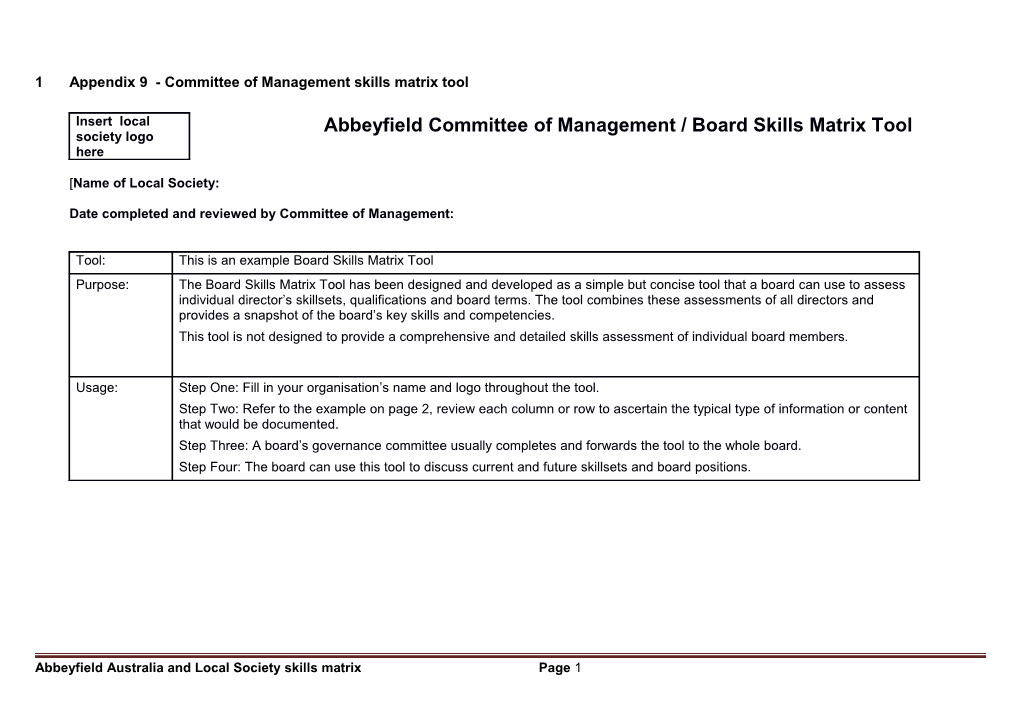 1Appendix 9 - Committee of Management Skills Matrix Tool