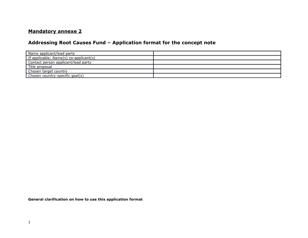 Addressing Root Causes Fund Application Format for the Concept Note