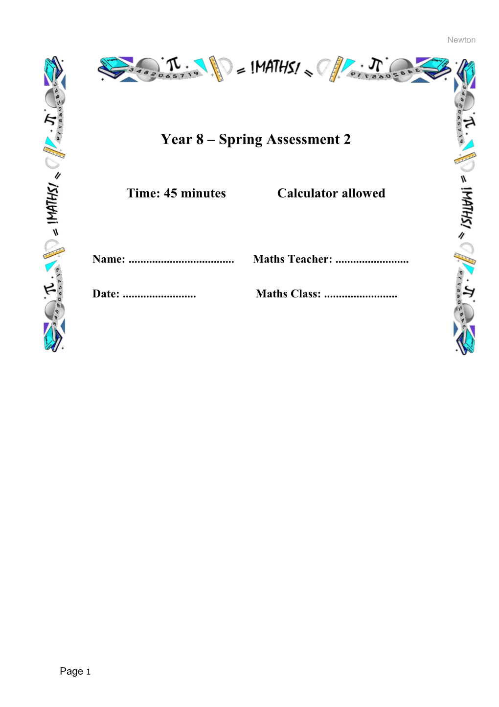 Year 8 Spring Assessment 2