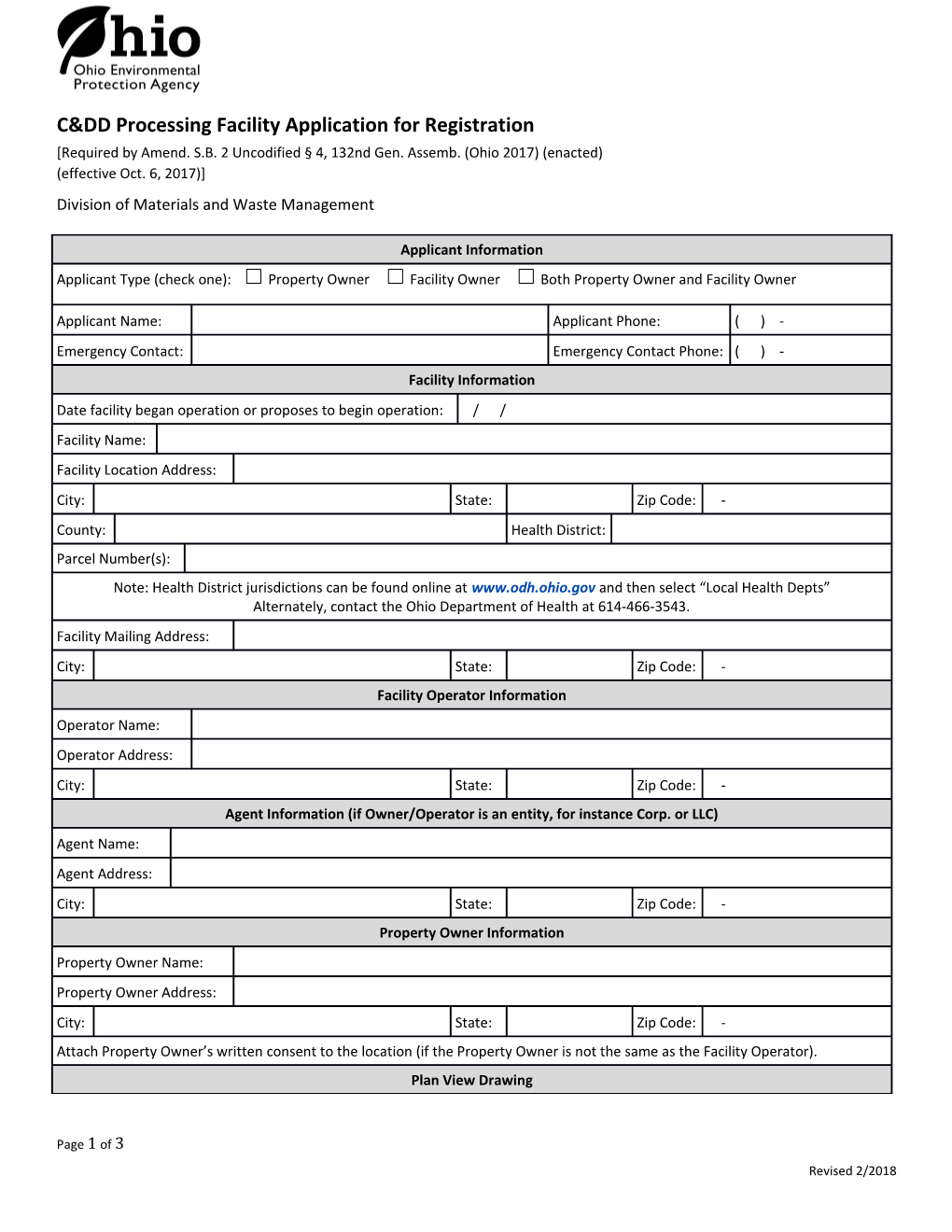 Ohio Environmental Protection Agency - C&DD Processing Facility Application for Registration