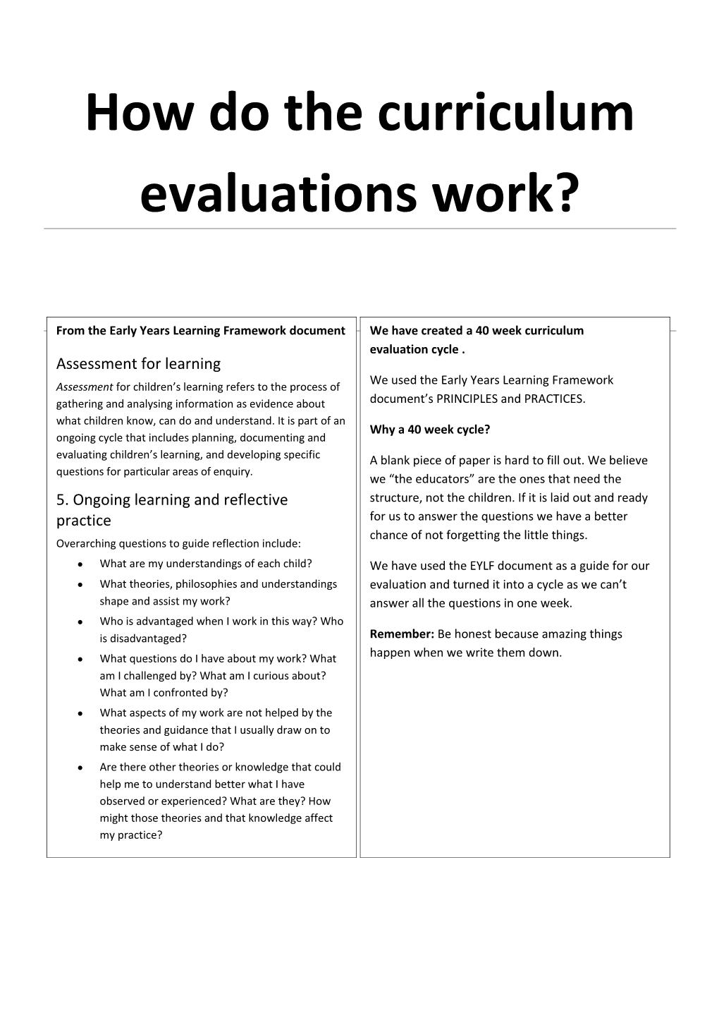 How Do the Curriculum Evaluations Work?