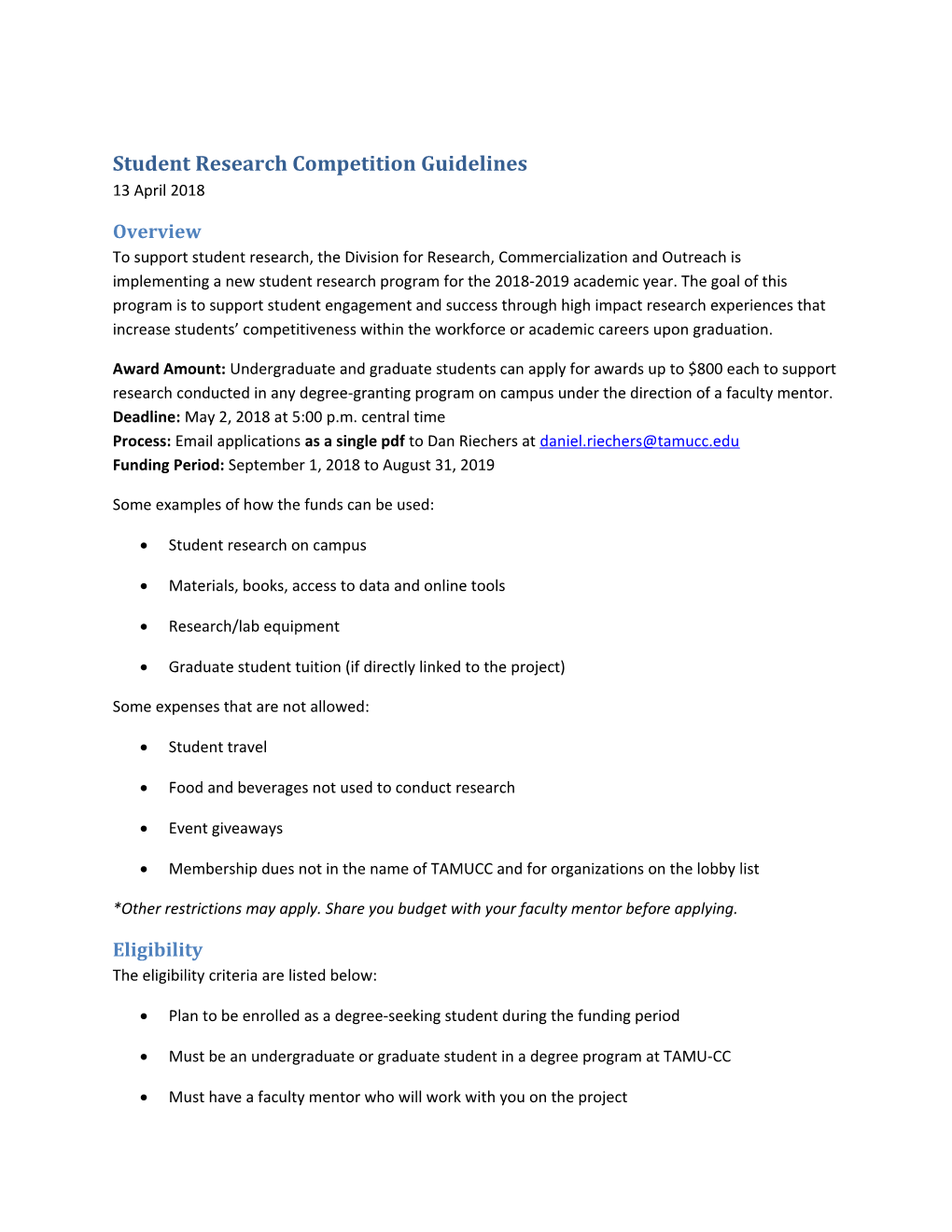 Student Research Competition Guidelines