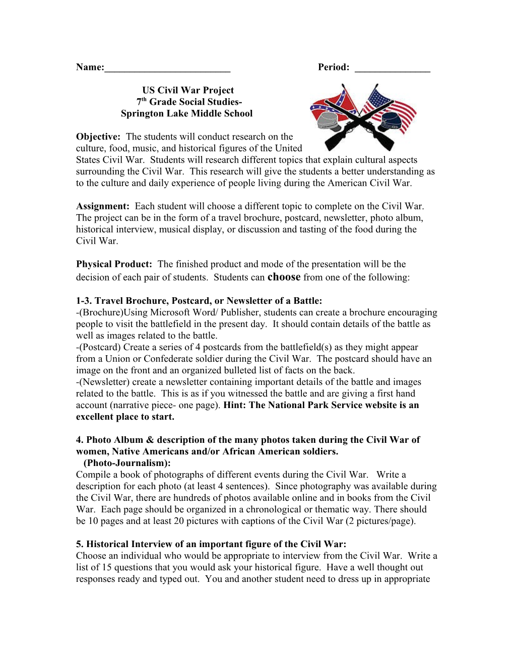 The United States Civil War Project (Differentiated Instruction)