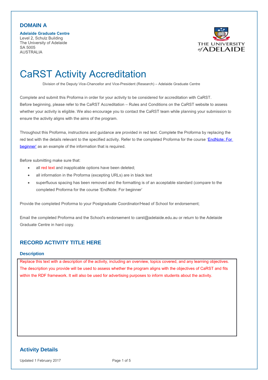 Carst Activity Accreditation