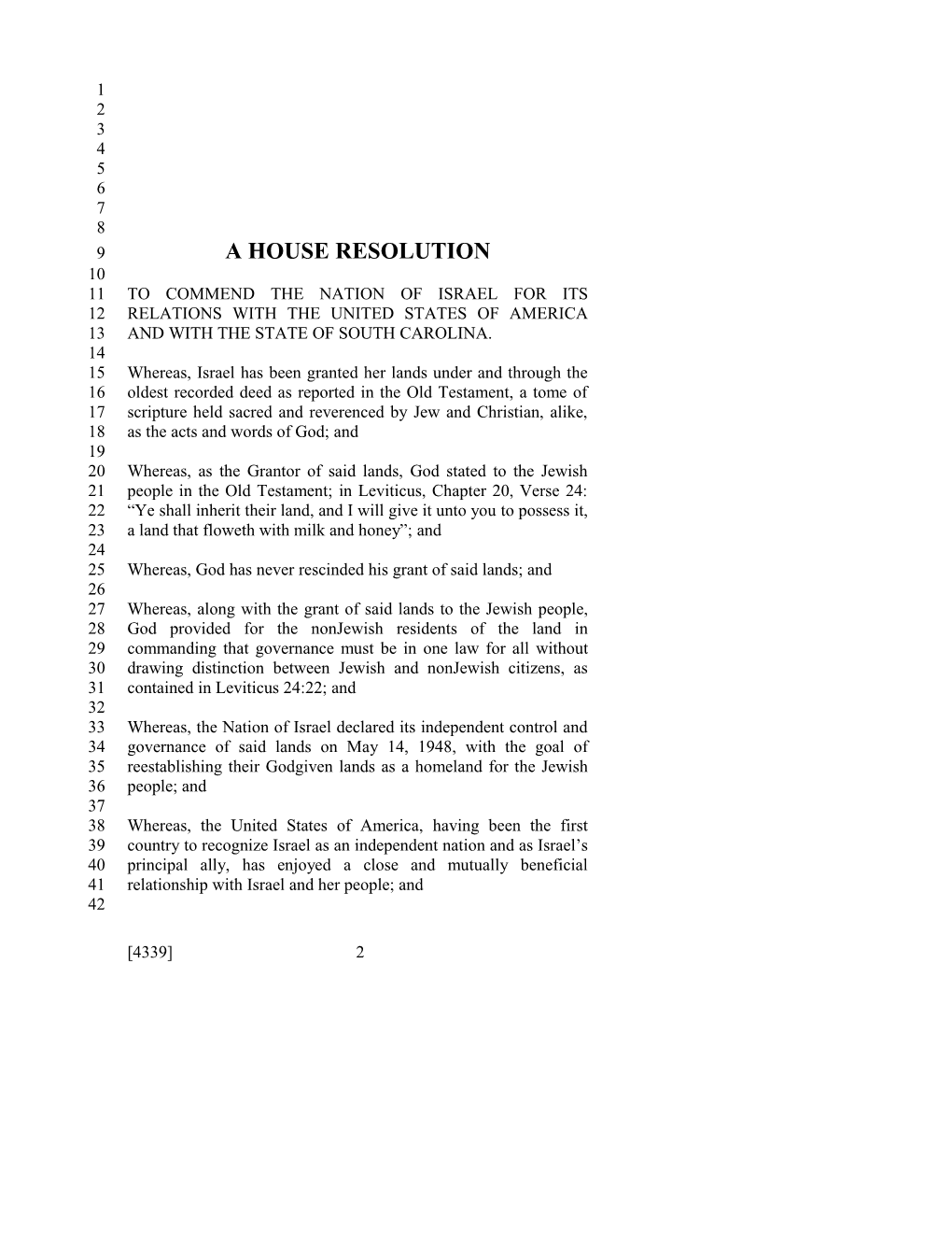 2011-2012 Bill 4339: Israel - South Carolina Legislature Online