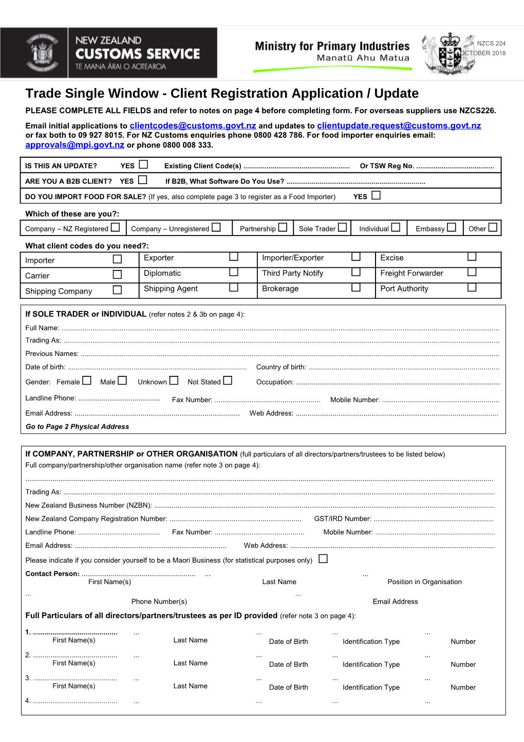 NZCS 224 - TSW Client Registration Application and Update