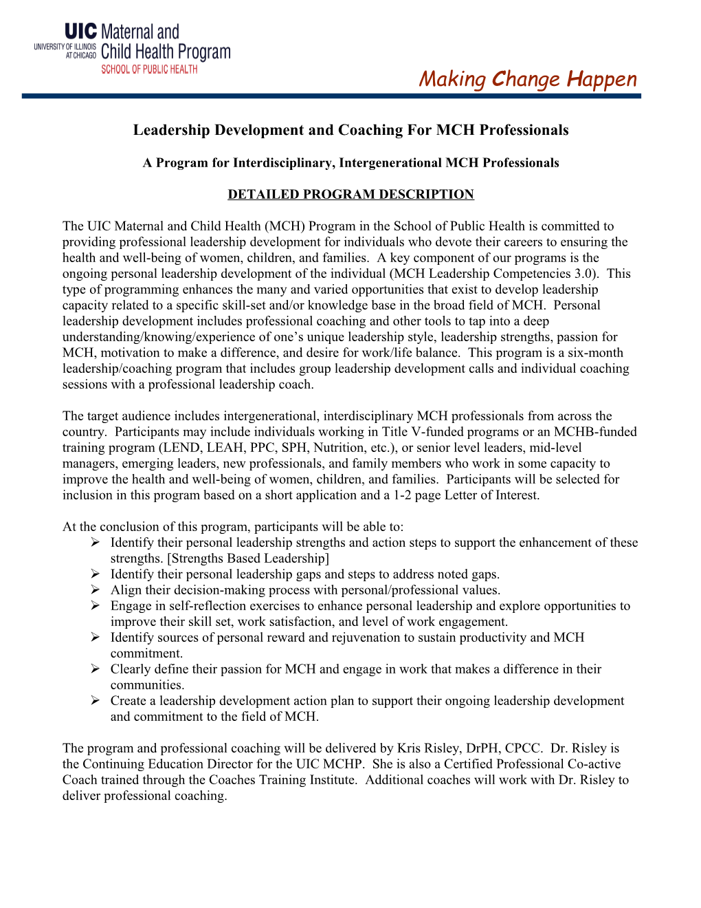 Leadership Development and Coaching for MCH Professionals