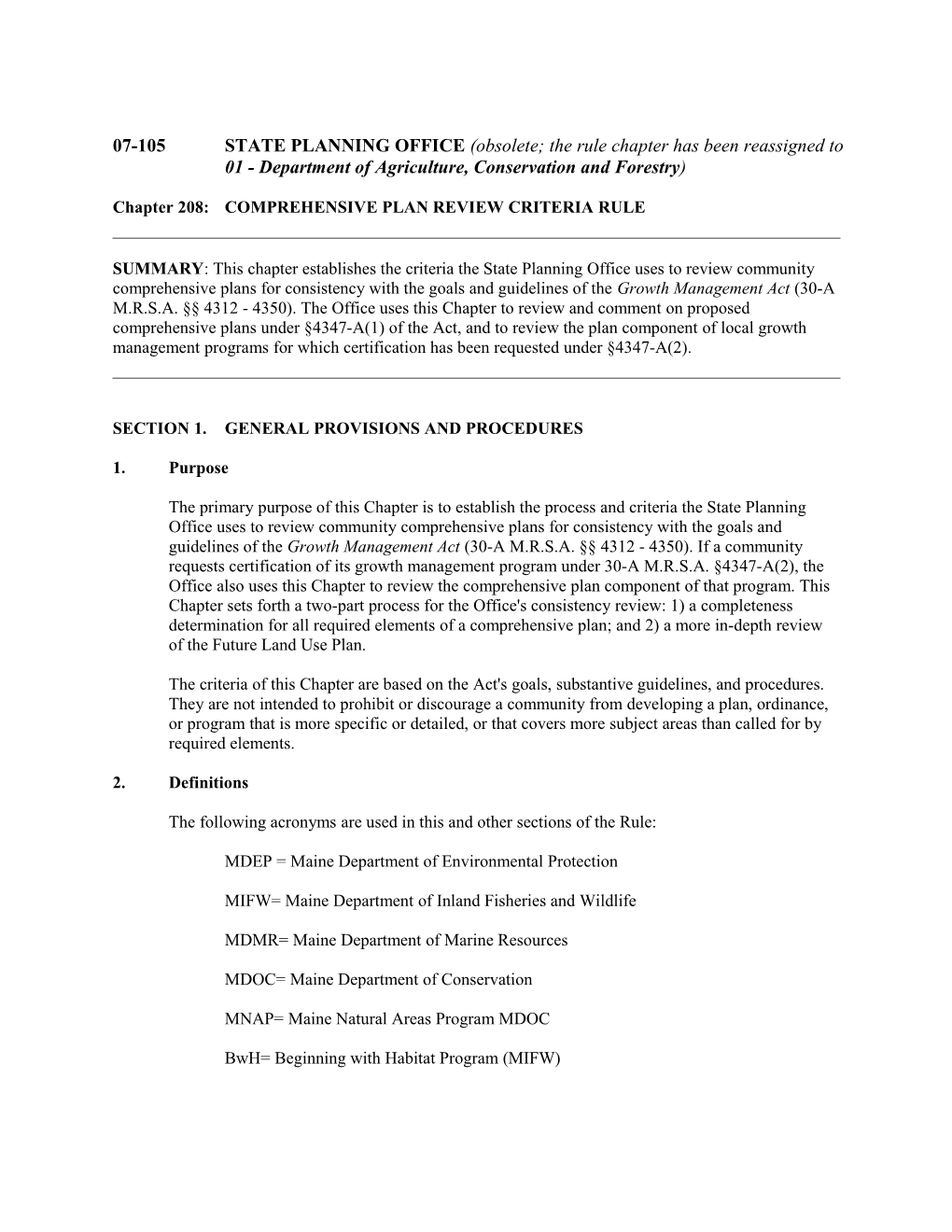 Chapter 208:COMPREHENSIVE PLAN REVIEW CRITERIA RULE