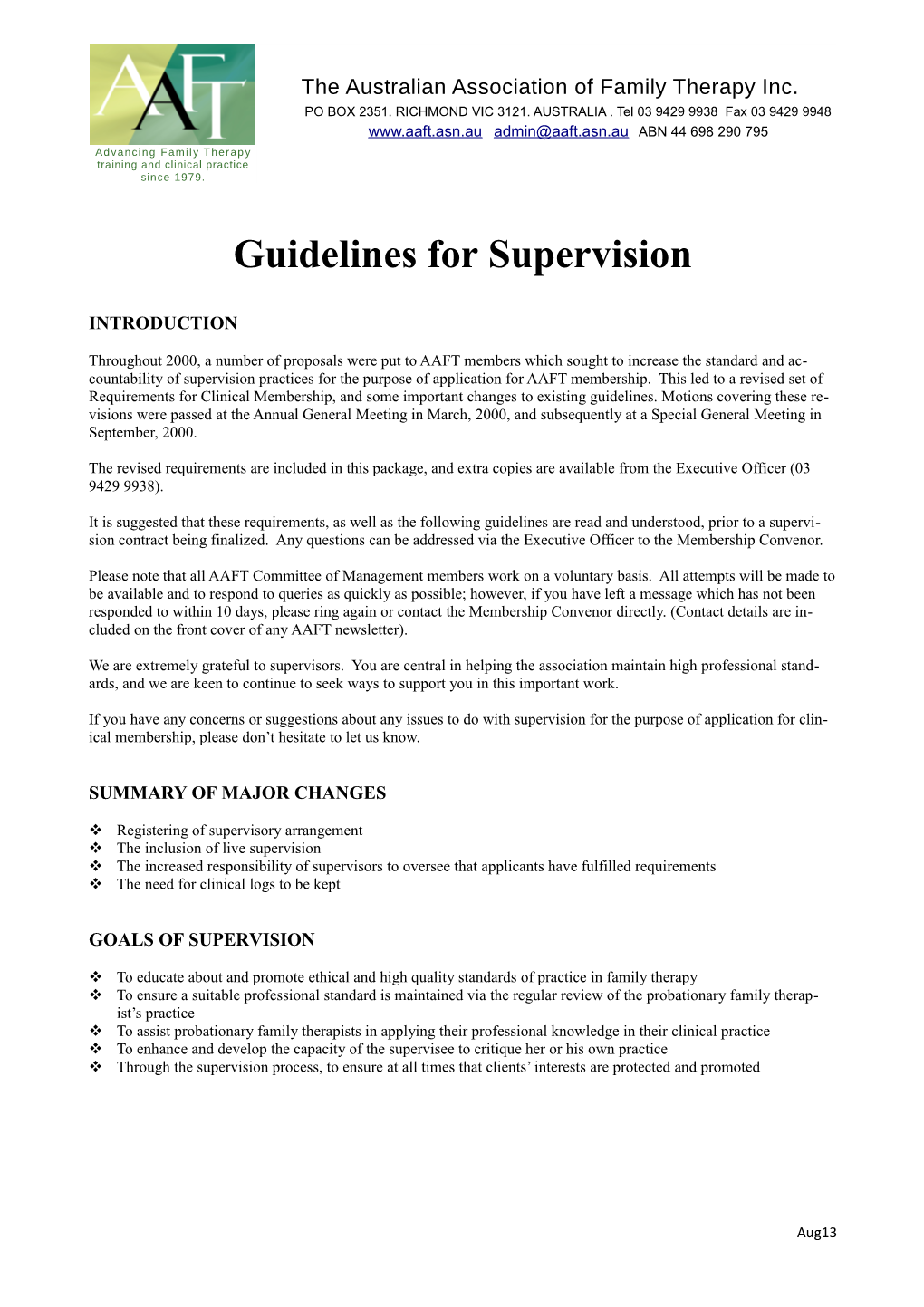 Guidelines for Supervision