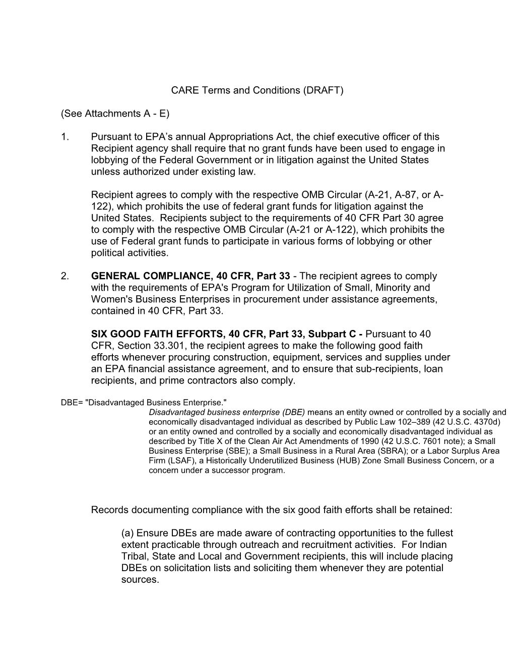 CARE Terms and Conditions (DRAFT)