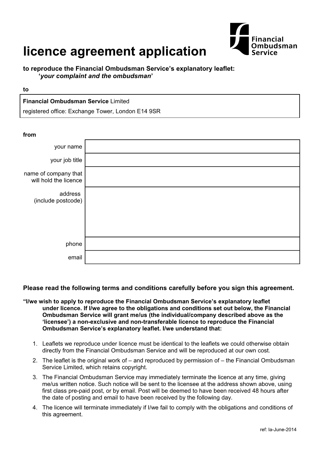 Licence Agreement Application