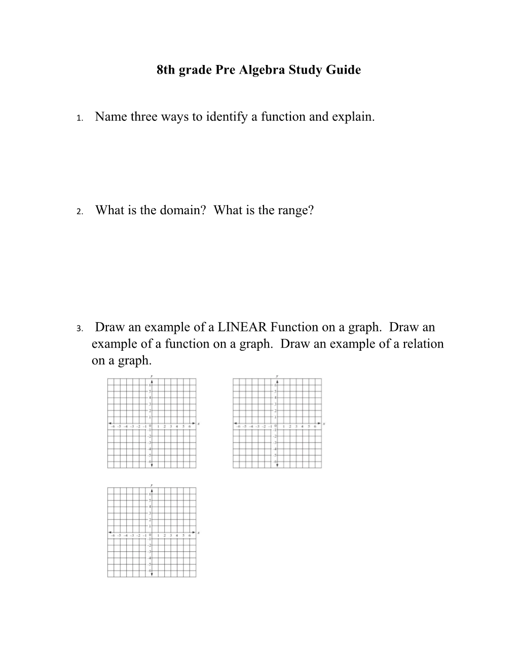 8Th Grade Pre Algebra Study Guide