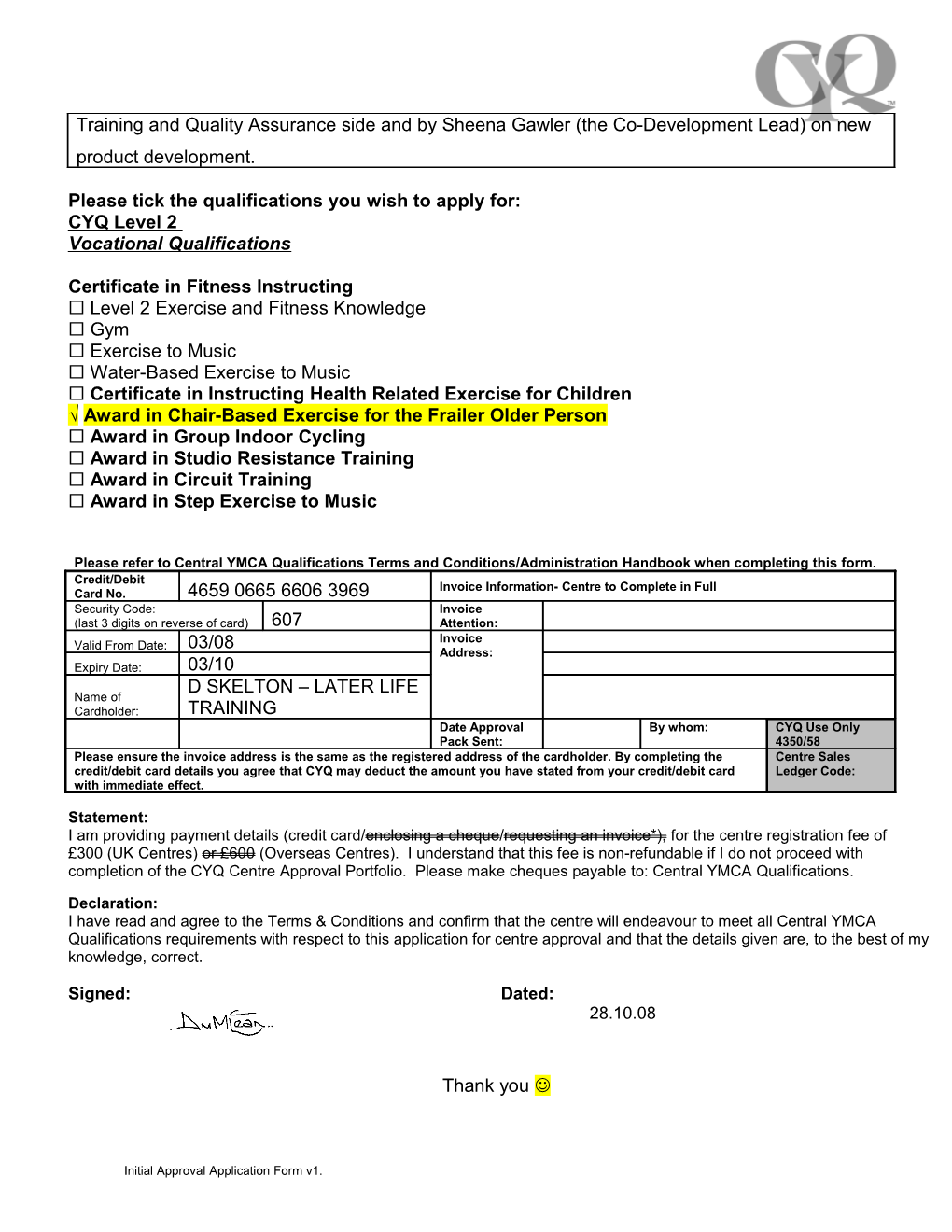 Initial Centre Approval Application Form