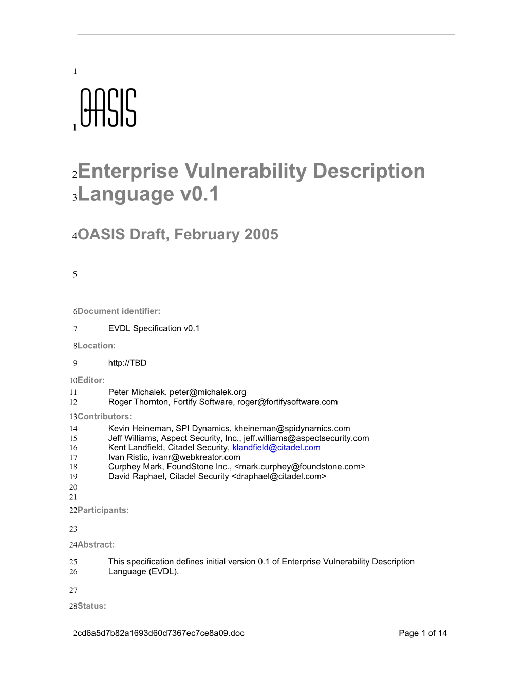 Enterprise Vulnerability Description Language V0.1