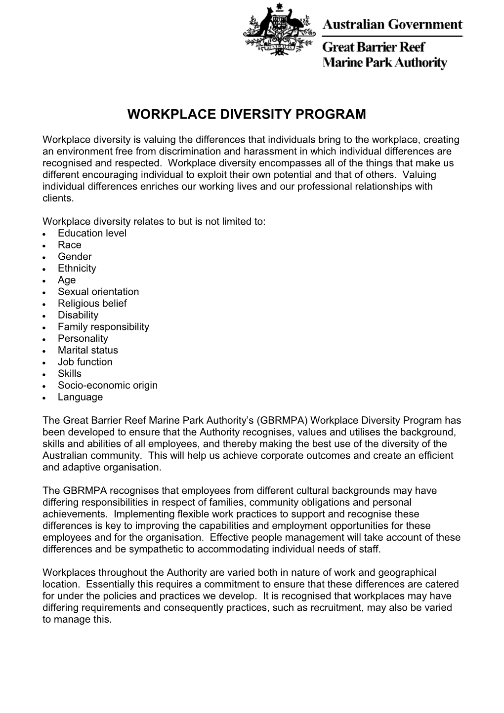 Workplace Diversity Program