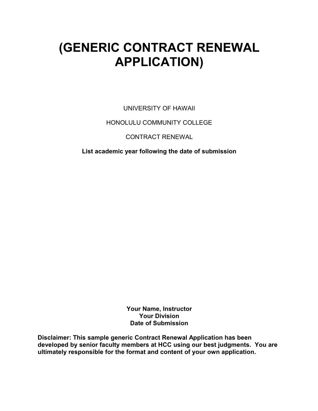 Generic Contract Renewal Application