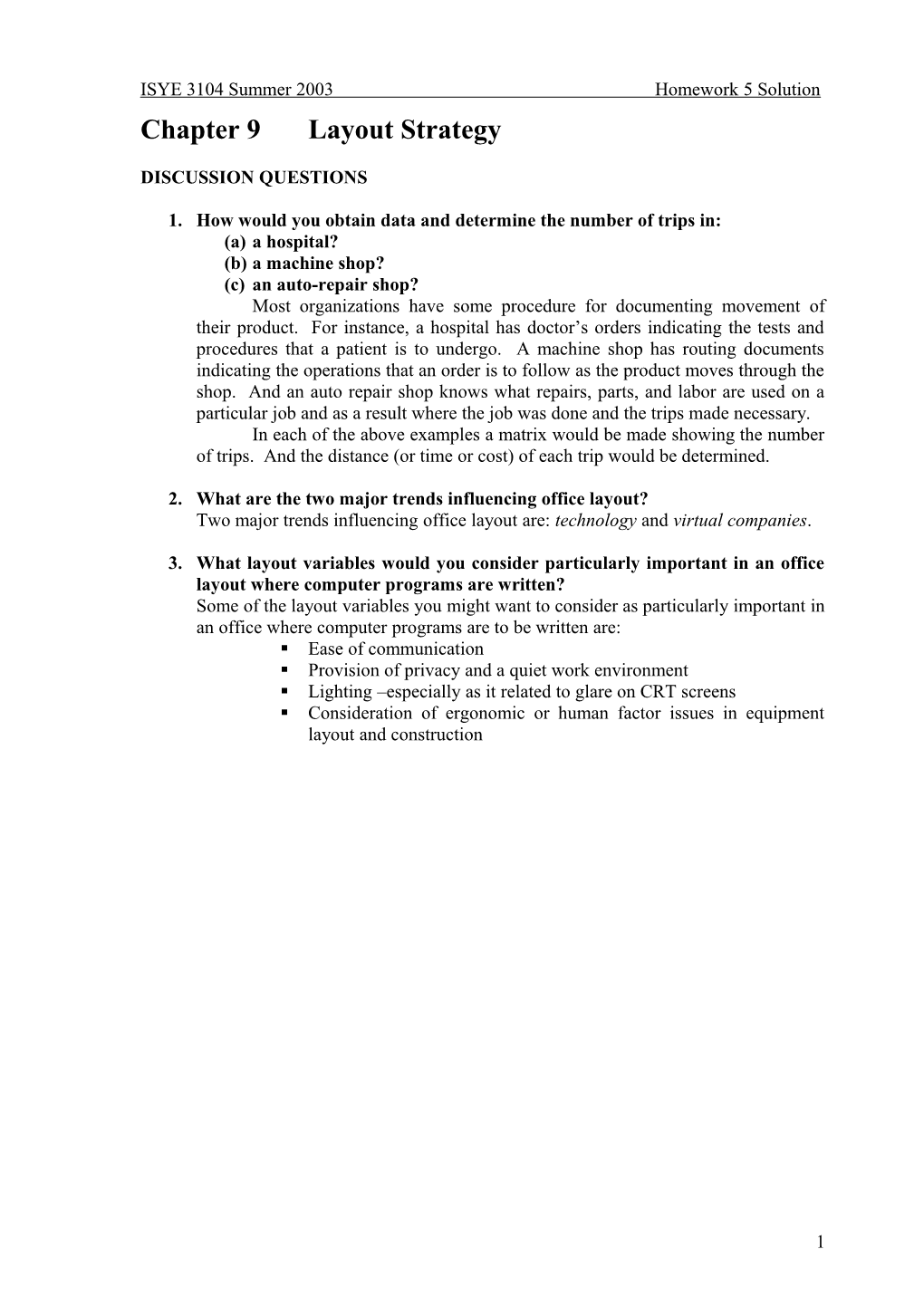 ISYE 3104 Summer 2003 Homework 5 Solution