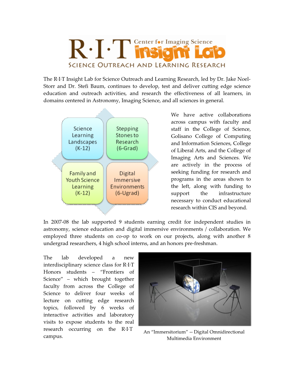 The R I T Insight Lab for Science Outreach and Learning Research, Led by Dr. Jake Noel-Storr