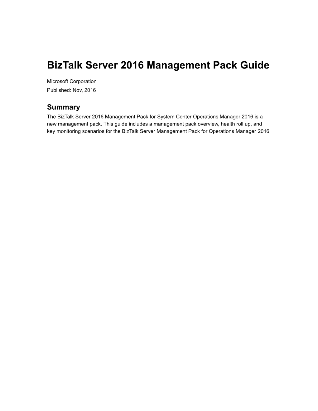 Biztalk Server 2016 Management Pack Guide