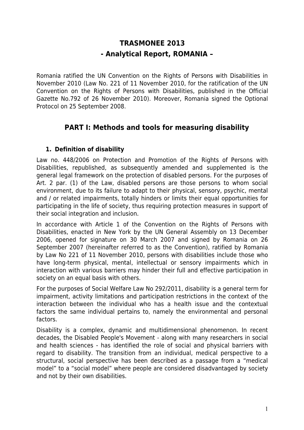 PART I: Methods and Tools for Measuring Disability