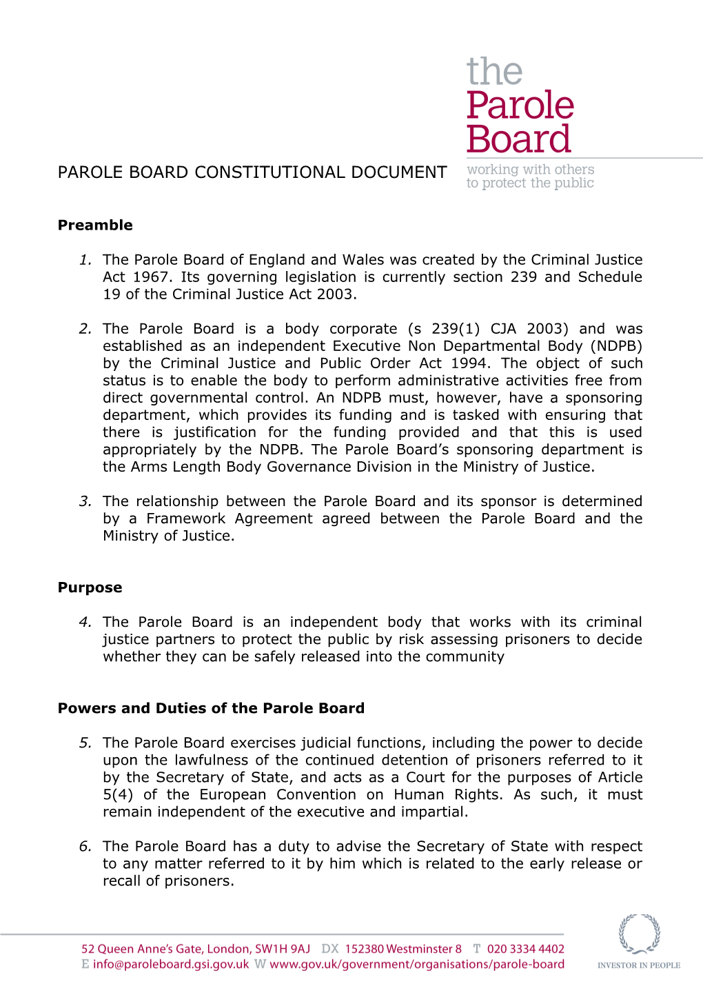 Parole Board Constitutional Document