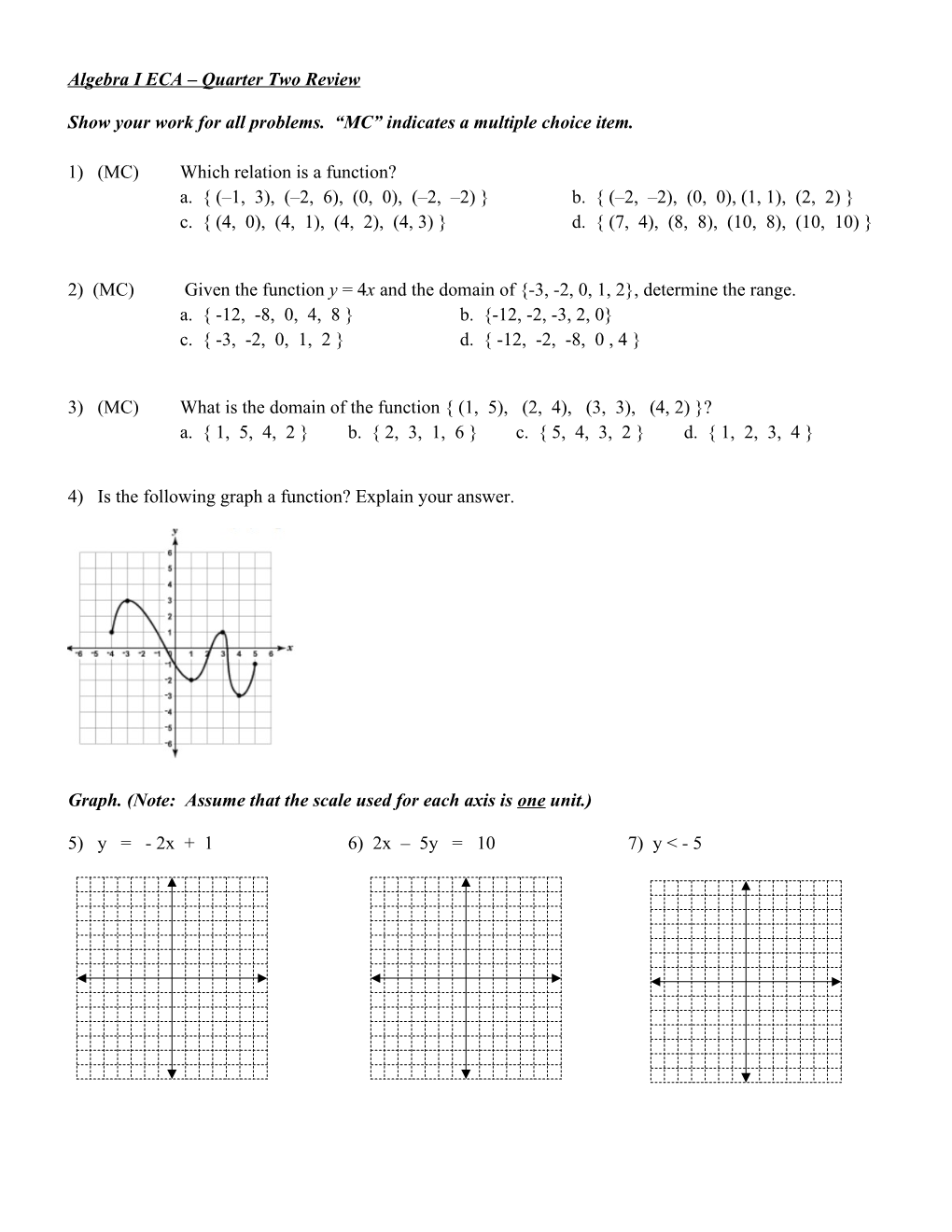 Algebra I ECA Quarter Two Review