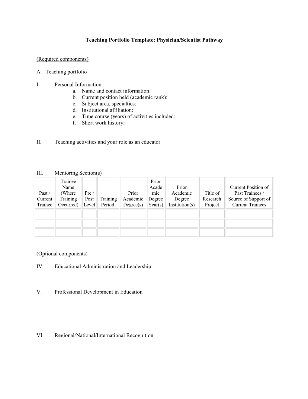 Teaching Portfolio Template: Physician/Scientist Pathway