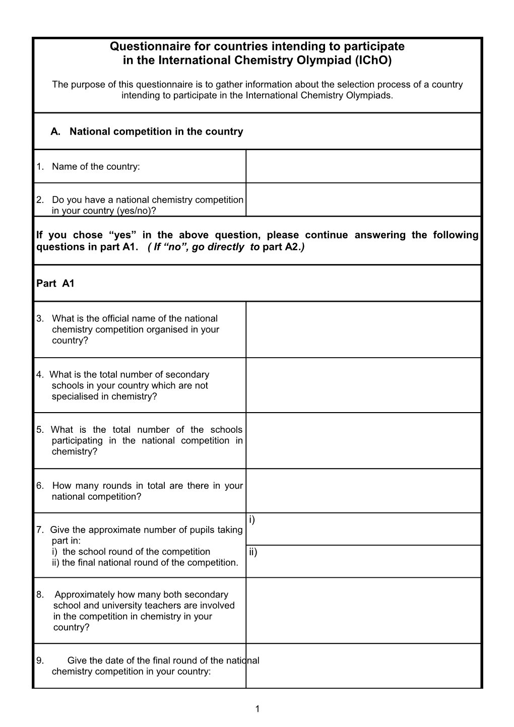 Questionnaire for Countries Intending to Participate